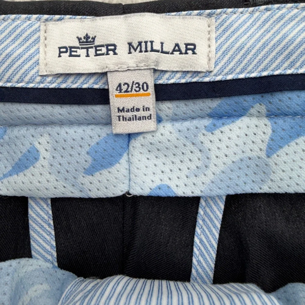Peter Millar Mens Performance Trousers Navy Blue Stretch Golf Pants 42x30